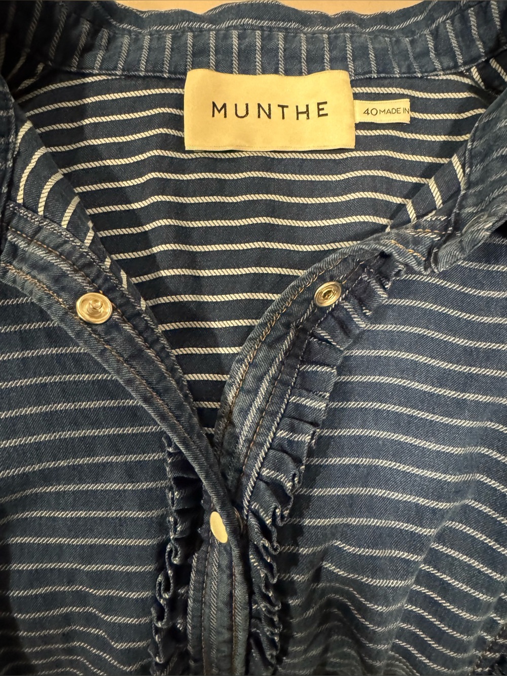 Blue Striped Ruffled Button-Front Blouse - Picture 4 of 6